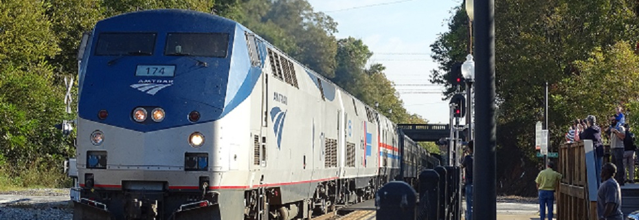 Amtrak excursion train to Toccoa, GA arrives at the Magnolia Street Depot
