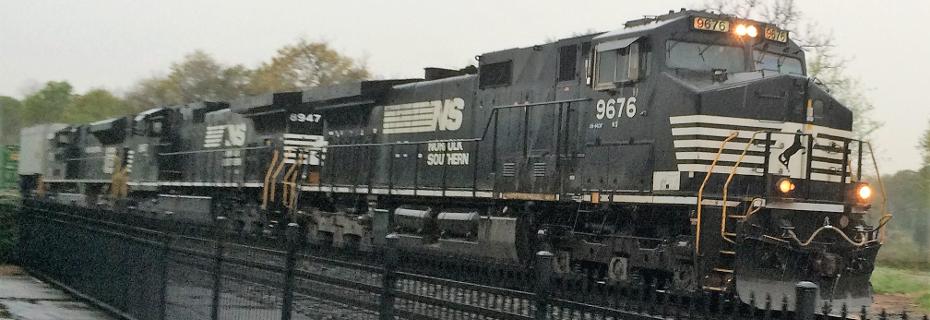 A Penn Central Heritage Unit is third in the lash-up on a rainy April 5th at the museum