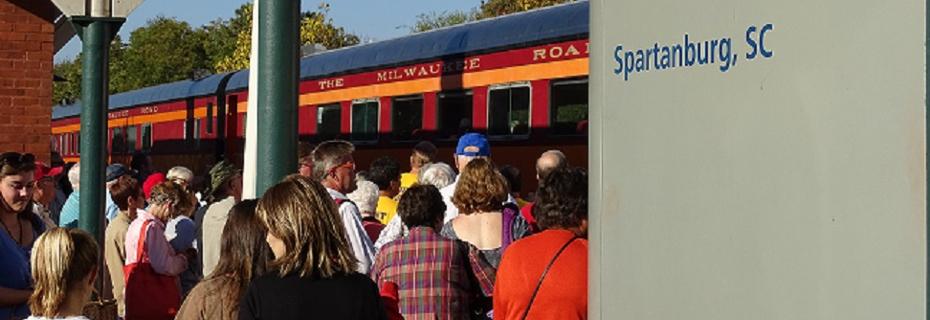 Passengers boarding the Amtrak excursion train on Oct. 30, 2016